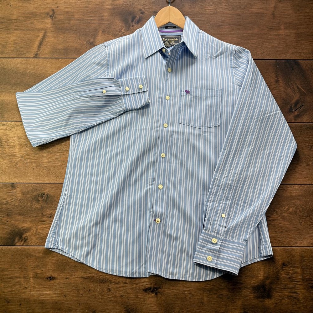 Vintage Y2K Abercrombie & Fitch Muscle Fit Striped Button Down Shirt Mens L Blue